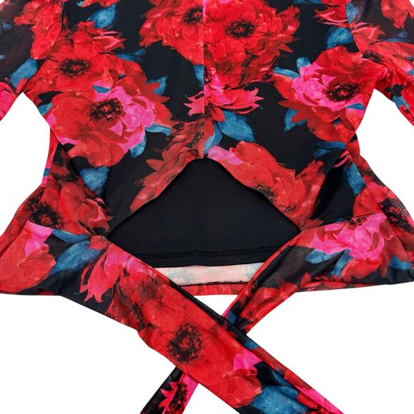 Bar lll Sheer Floral Mesh Tie-Back Top Romantic Grunge Y2K Glam Open-Back Small - Picture 5 of 10